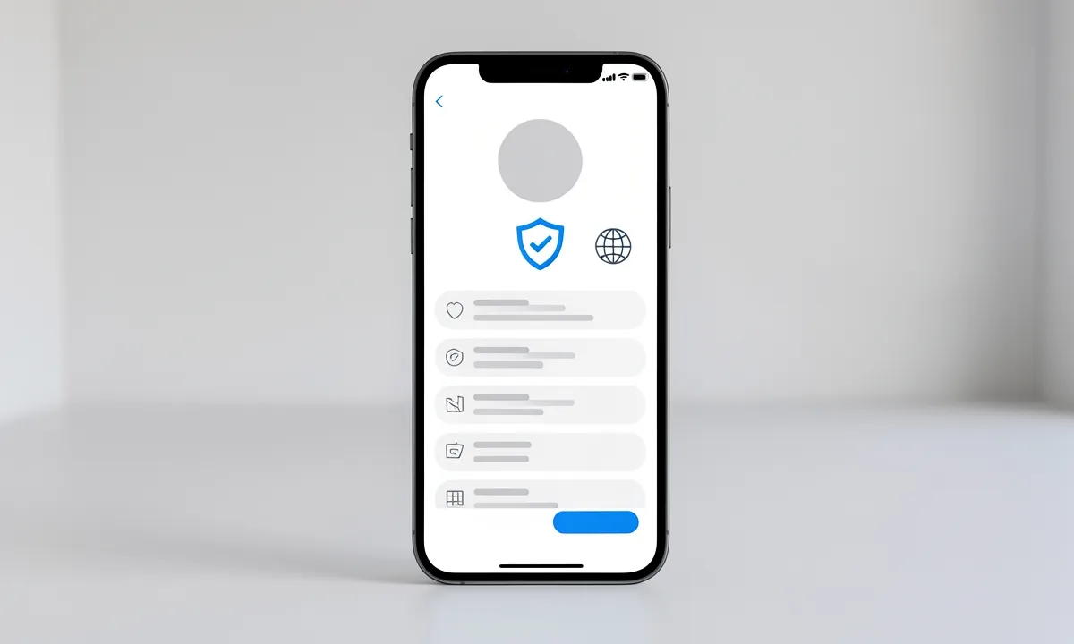 示意图:手机上的账号页面,有一个盾牌图标和一个地球图标